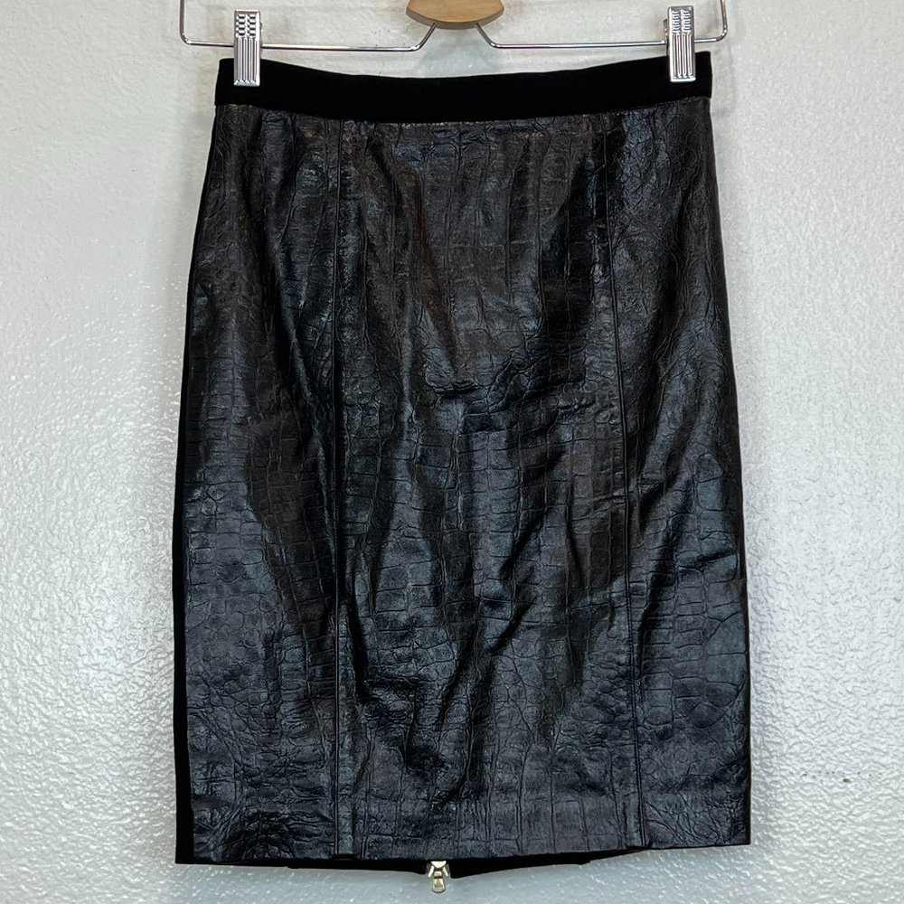 Club‎ Monaco Faux Leather Combination Above Knee Black Pencil Skirt Size 00